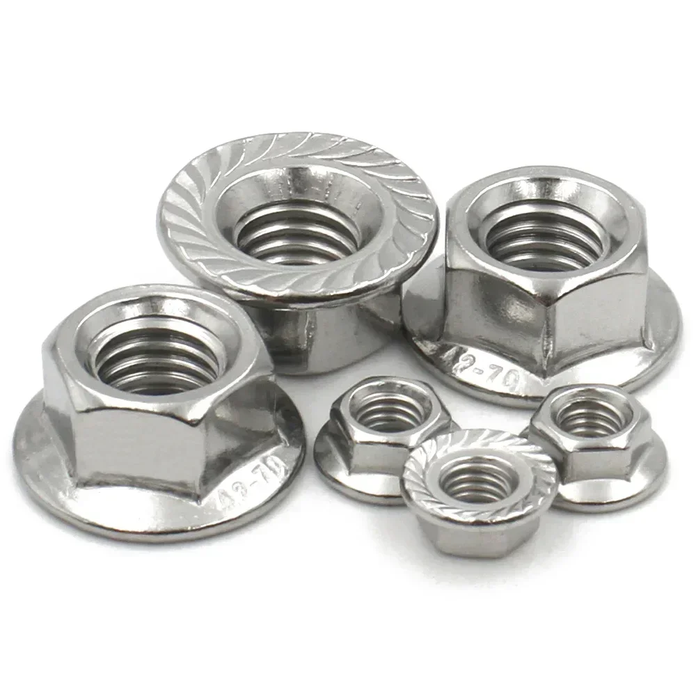 Fixing Nut M3 M4 M5 M6 M8 M10 M12 304 Stainless Steel Serrated Metric Hex Hexagon Flange Lock Nuts DIN6923 50/20/10Pcs