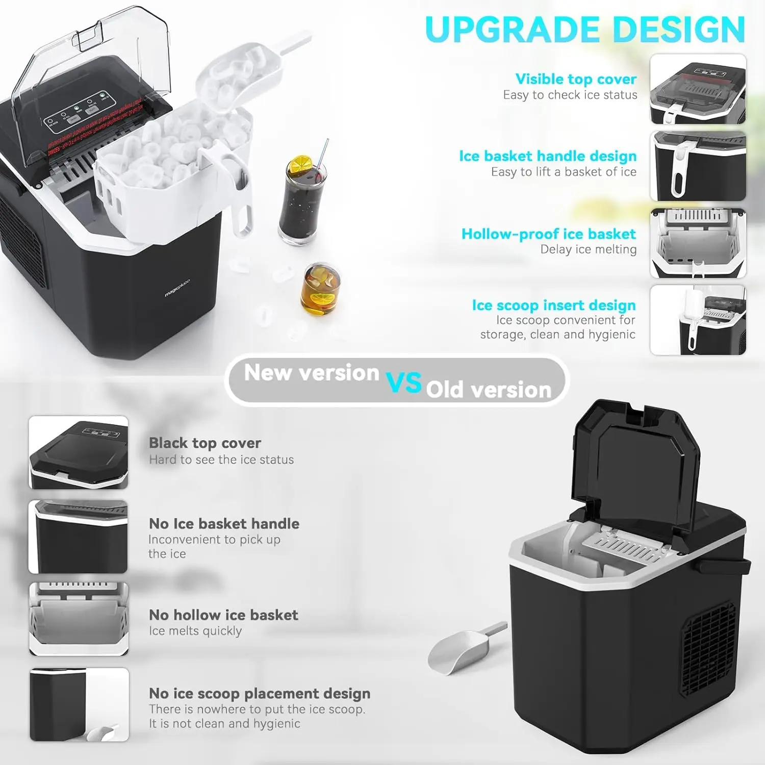 Ice Makers Countertop, Ice Machine with Carry Handle, 9 Cubes in 6 Mins, 26.5 lbs per Day, Self-Cleaning Portable Maker for Home