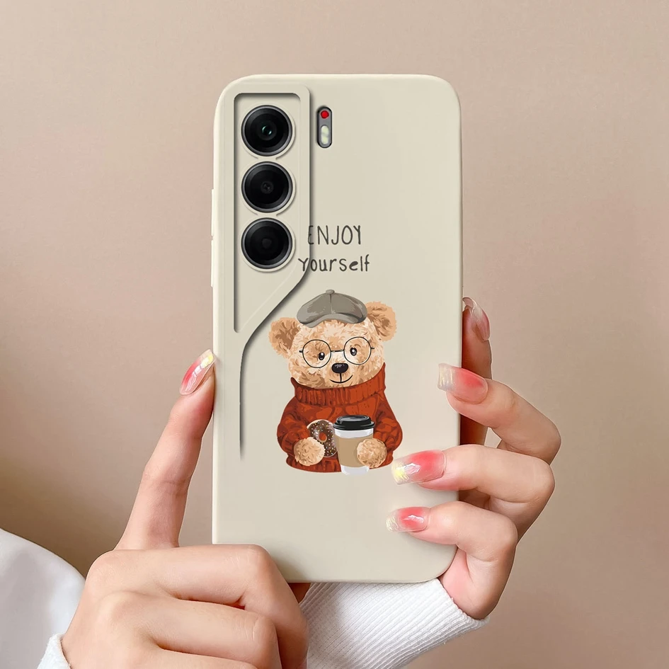 Cute Dinosaur Bear Pattern Liquid Silicone Shockproof Phone Case