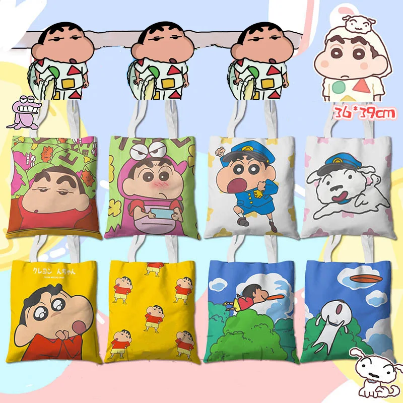 

Kawaii Crayon Shinchan Canvas Bag Anime クレヨンしんちゃん Peripheral Student Handbag Large Capacity Shoulder Bag Gift Wholesale
