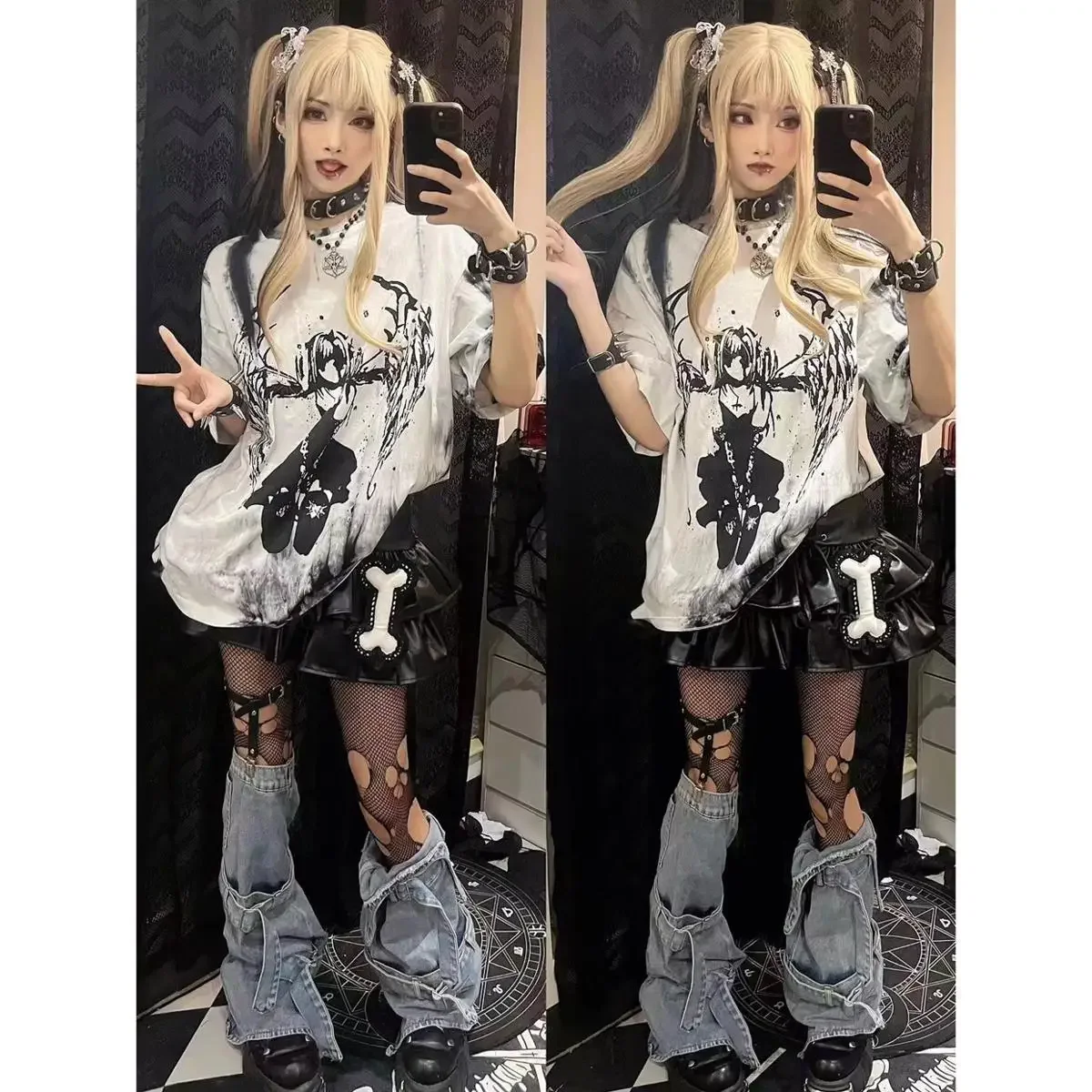 

Summer Goth Female Tie dye printing Tee Harajuku Aesthetic Loose Men Women T-shirt Punk Grunge Streetwear Short Y2K Top