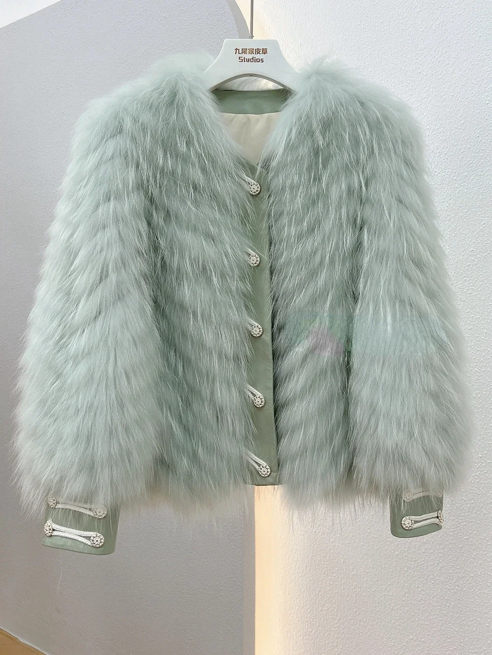 2023 Autumn Winter Jackets Short New Fashion Real Raccoon Fur Grass Coat Female Coat Thick Warm Women's Clothing Sleeve Closing