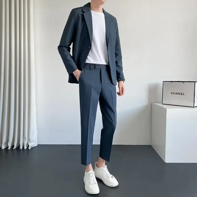 High-end Loose-fit Men's Suit Jacket Casual Stylish Western-style Business Korean Trendy 2-piece Set Lightweight For All Seasons
