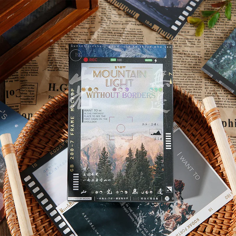 

30pcs Boxed Mountain Light Landscape Creative Postcard Gift Blessing Message Card Wall Decoration Scrapbooking Stationery