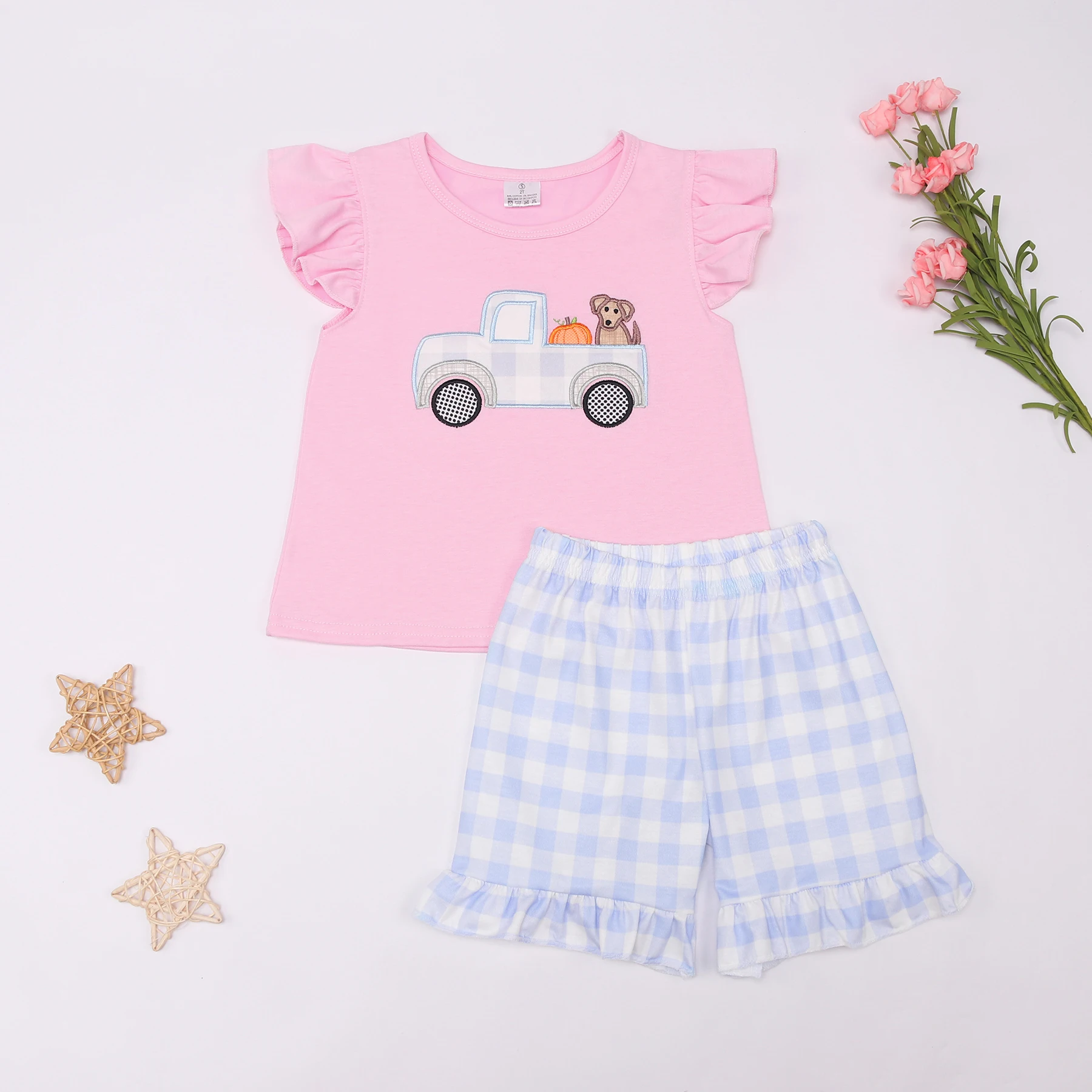 

Halloween Children's Clothing Track Puppy and Pumpkin Embroidery Baby Clothes Round Neck Short Girl Outfit Sets