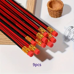 High - Quality Poplar Wood HB Pencils with Erasers - Ideal for Writing, Drawing, and Sketching (Black 9pcs)