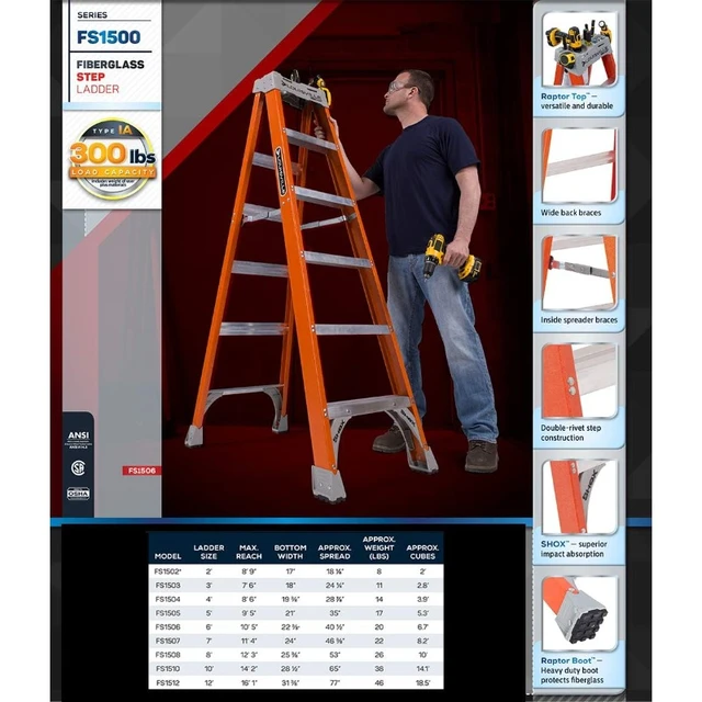 louisville ladder 6 foot fiberglass step ladder 300 lb capacity