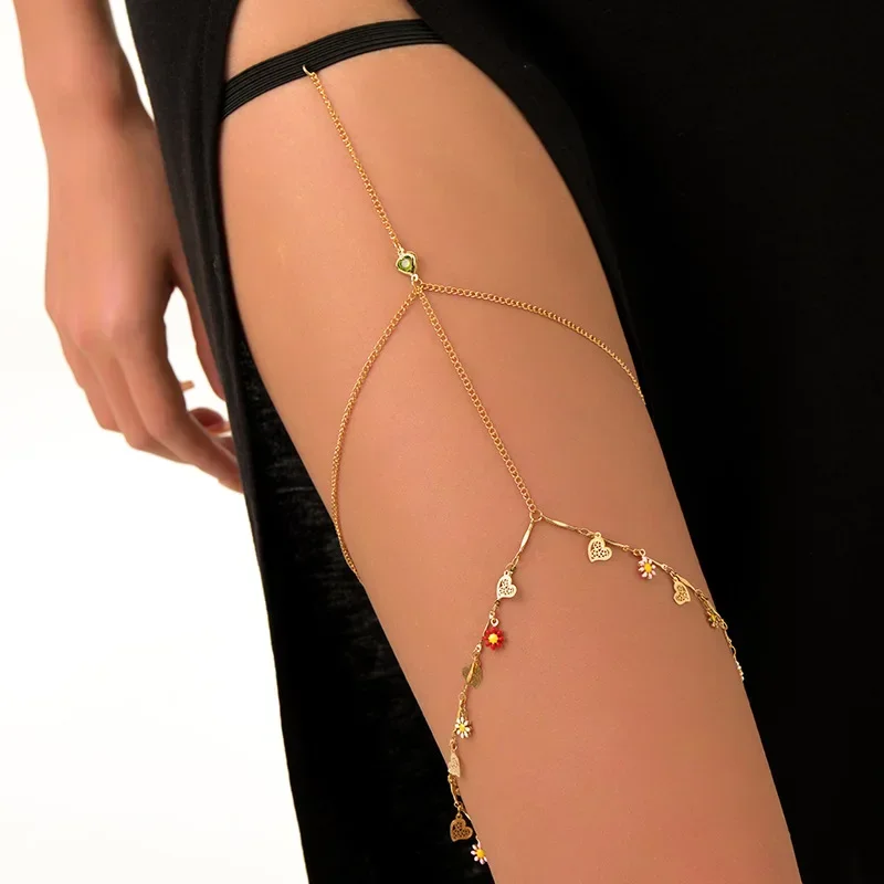 Sexy Summer Bohemian Thigh Chain Simple Body Chains for Women Double-layer Metal Leg Chain Festival Jewelry Accesorios Gift 6