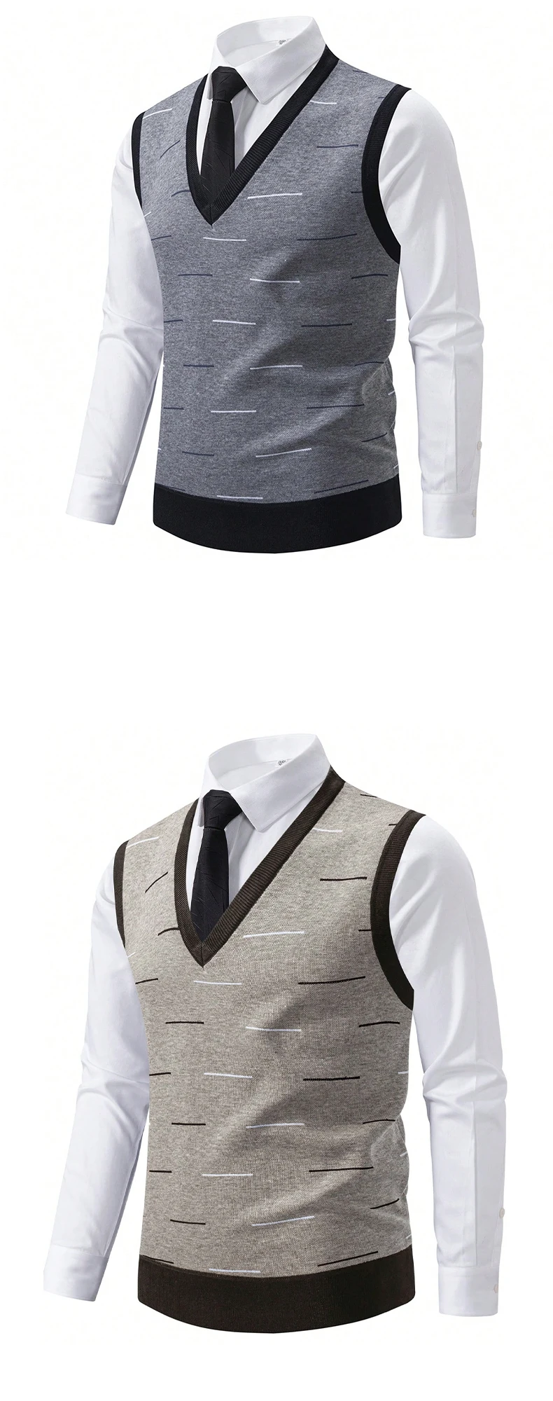 US-Größe Herren Ärmellose Westen V-Ausschnitt Pullover Stretch Strick Anzugweste Lässige Business Pullover-Westen – Detail 5
