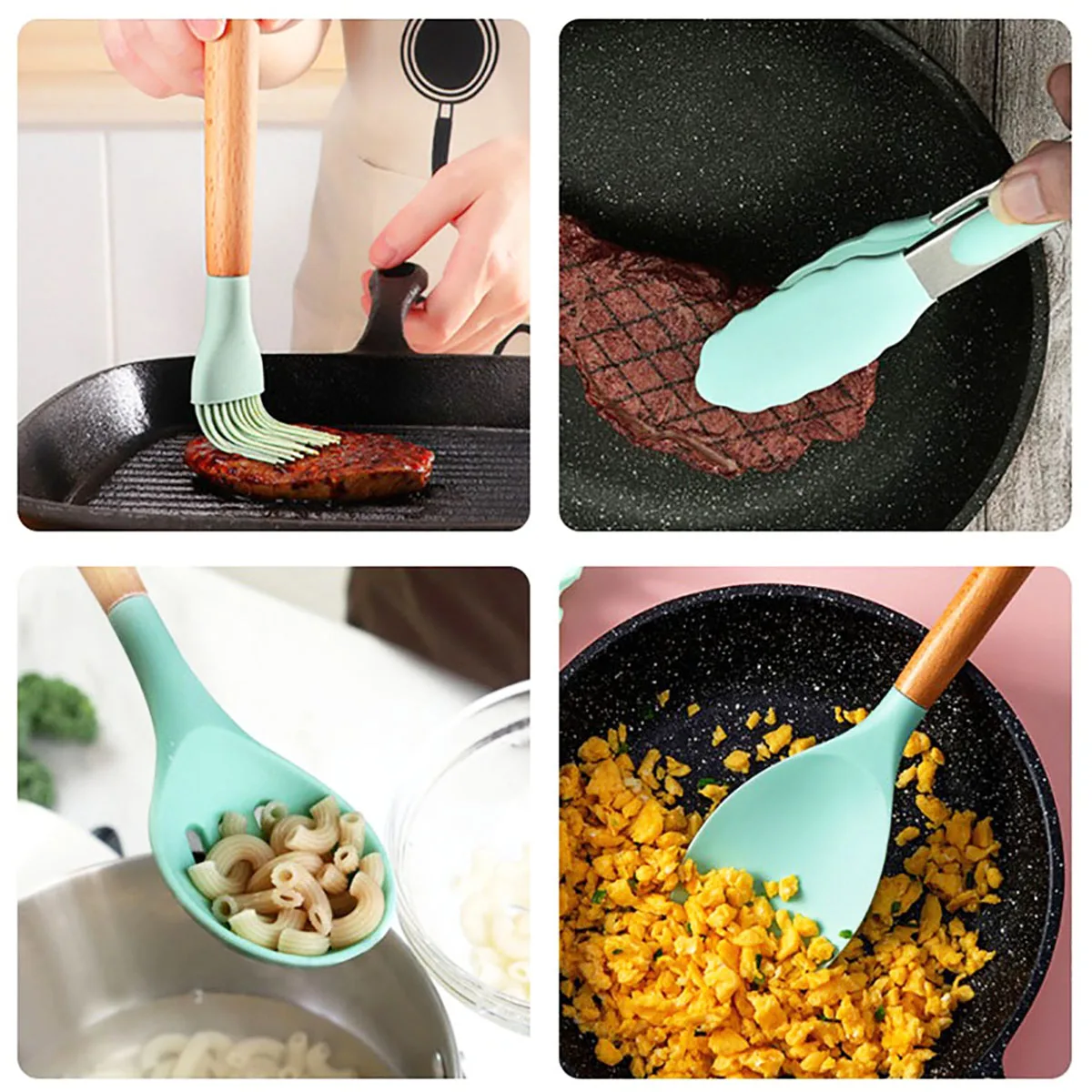 12Pcs/Set Blue Kitchen Cookware Silicone Kitchenware Non-stick Cooking Tool Spatula Ladle Egg Beaters Shovel Spoon Soup Utensils