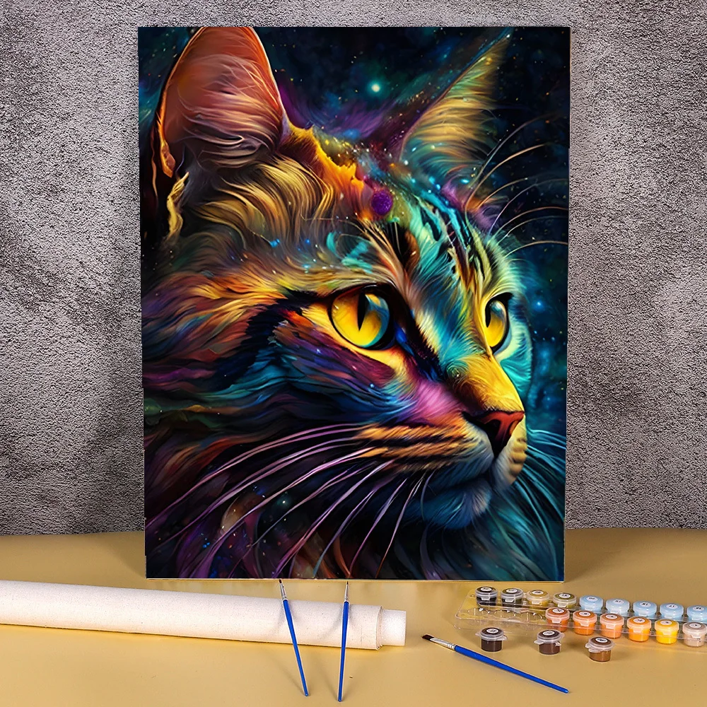 ColorfulCatDIYPaintingByNumbersAnimalsStarrySkyPictureBy