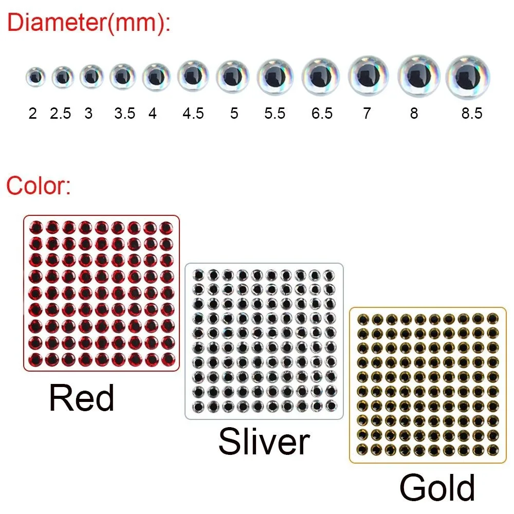 300 grains 2025 3mm-9mm Fish Lure Eyes 3D Fly Tying 3D Holographic Eye Stickiness Jigs Crafts Fishing Bait Eyes