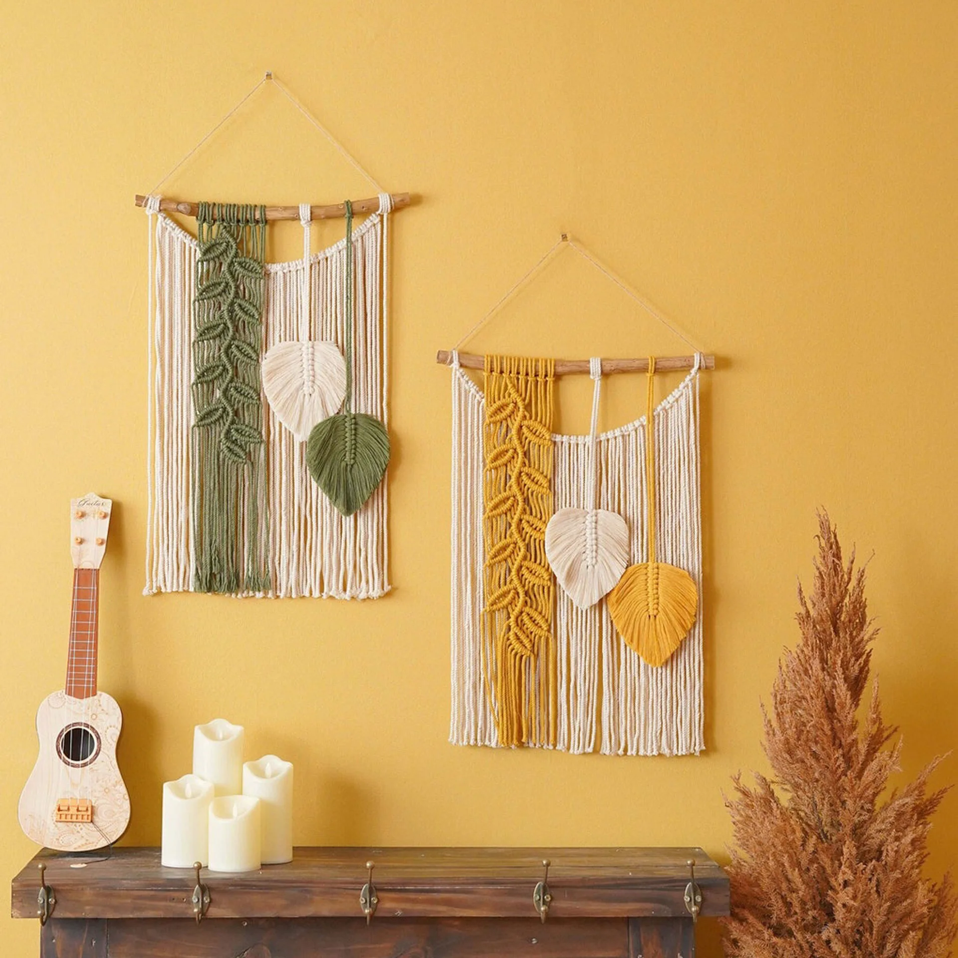 

Handmade Leaves Macrame Hanging Boho Room Home Decor Woven Aesthetic Home Living Room Wedding Wall Tapestry Decoration Gift