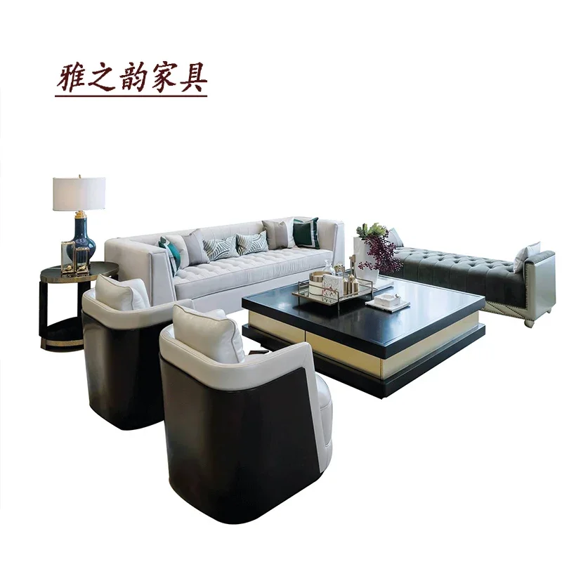 

Customized light luxury modern simple Hong Kong-style leather sofa Italian villa size living room high-end furniture loveseat