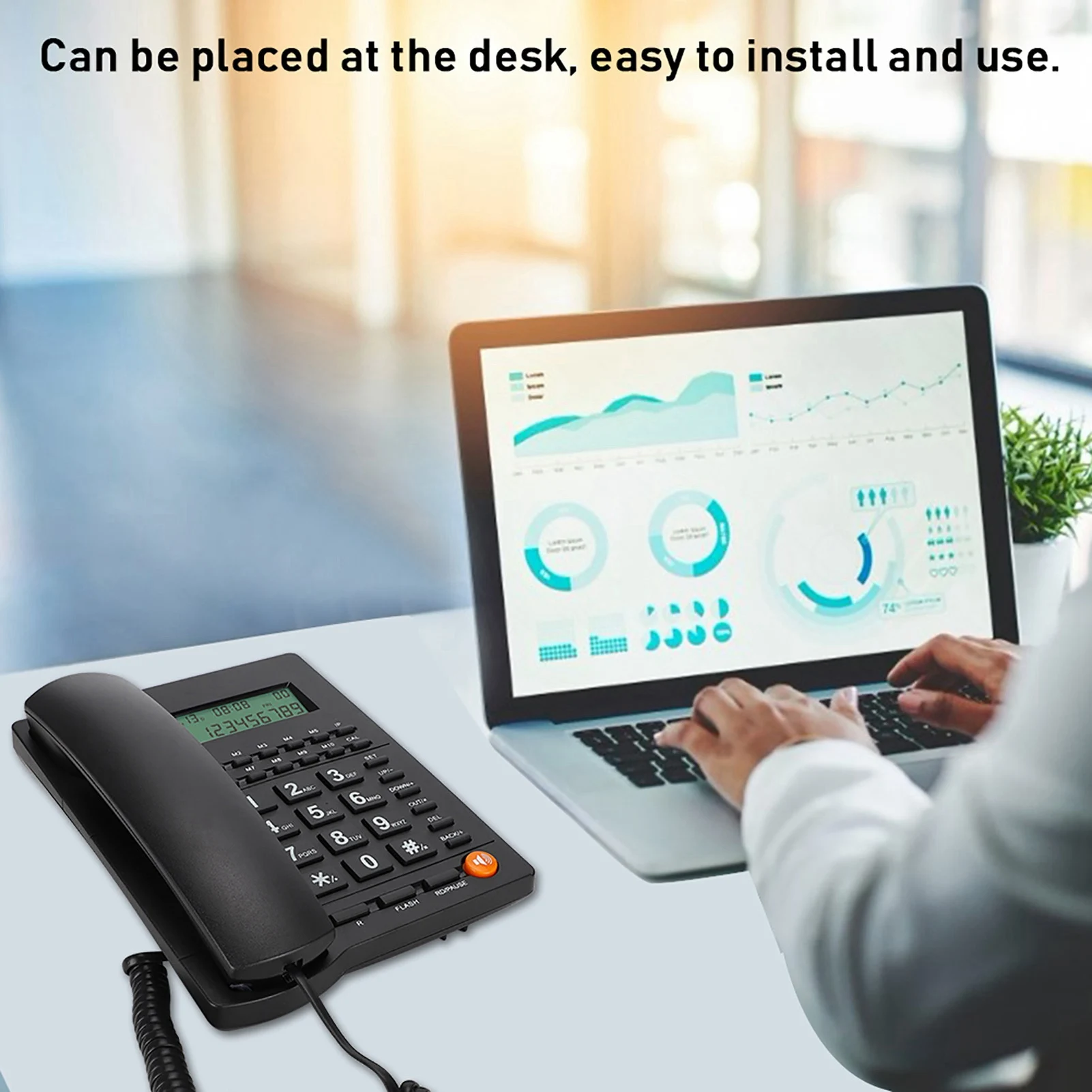 Caller ID Telephone Desk Telephone L019 3 English Trade Call Desk Display Caller ID Telephone for Home Hotel Restaurant Black