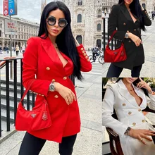 

2021 autumn and winter new fashion trend mid-length long-sleeved double-breasted blazer