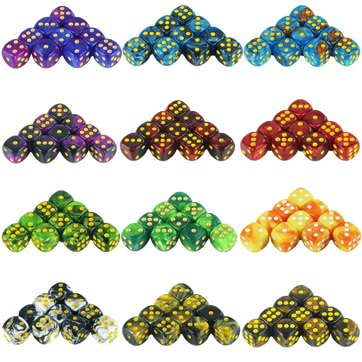 Round Dot D6 Dice Set for Table Board Gaming 12mm Mixed Color Pack of 10