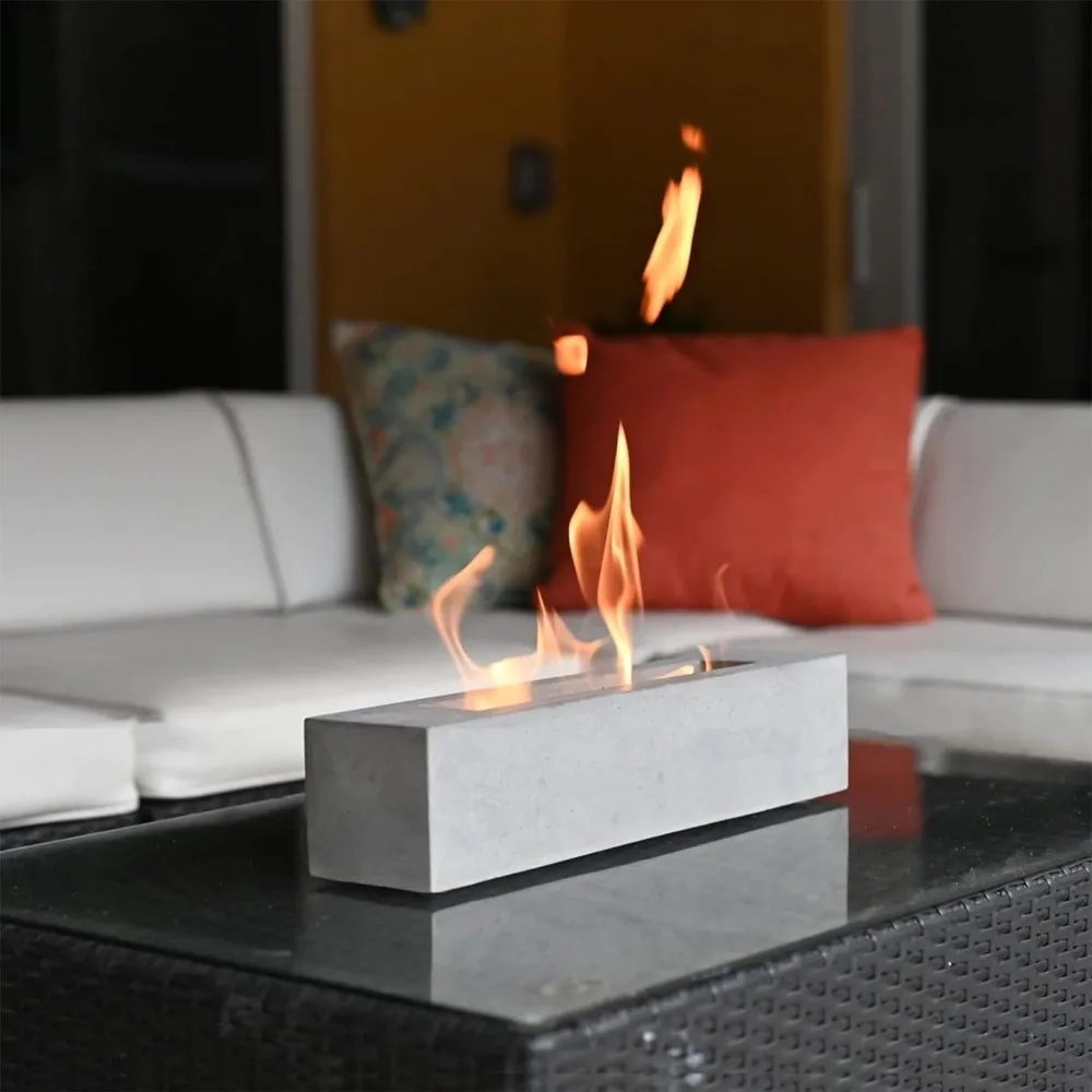 Gray Rectangular Tabletop Fire Pit - Smokeless Odorless Fire Pit - Outdoor Indoor Fireplace - Portable Table Top Fire Pit