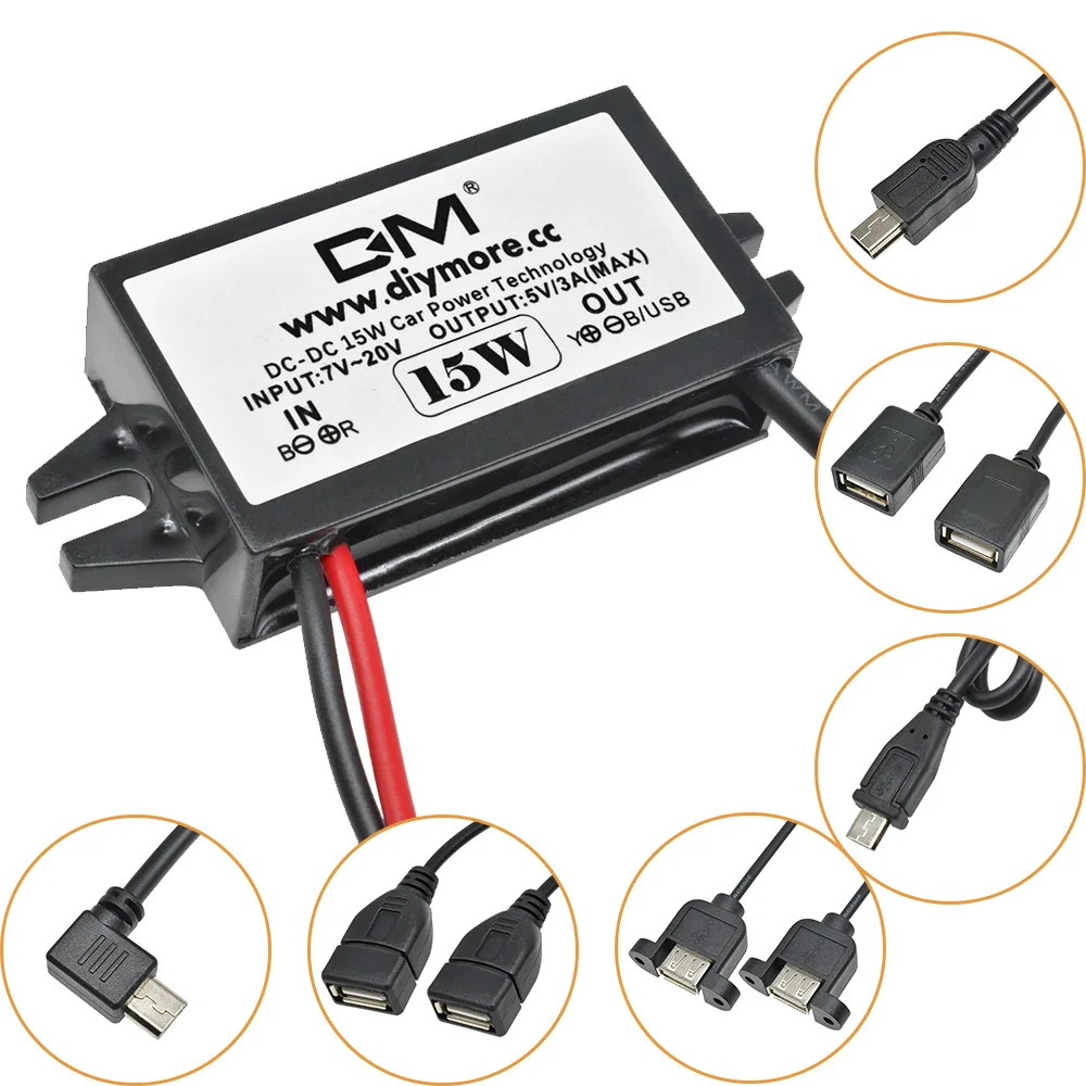 Eosnow 1pc DC-DC Buck Adattatore 12V/24V A USB 5V 3A Convertitore Regolatore Fili Del Cavo 72896824 - Foto 5