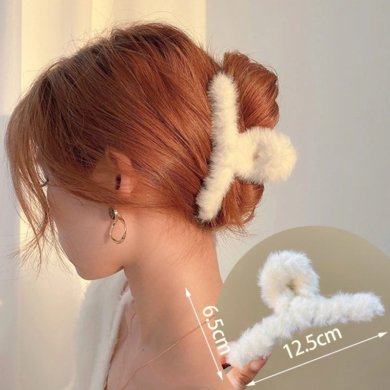 17KM Korea Plush Hairpins Warm Autumn Winter Hair Clips for Women Shark Plus Size Hair Claws Trendy Fashion Hair Accessories New