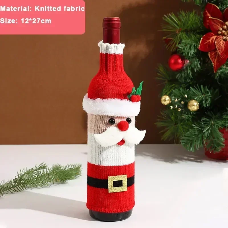 Christmas Wine Bottle Cover Set Santa Snowman Woven Wine Bottle Bags For Christmas Party Dinner Table Decorations New Year Gifts