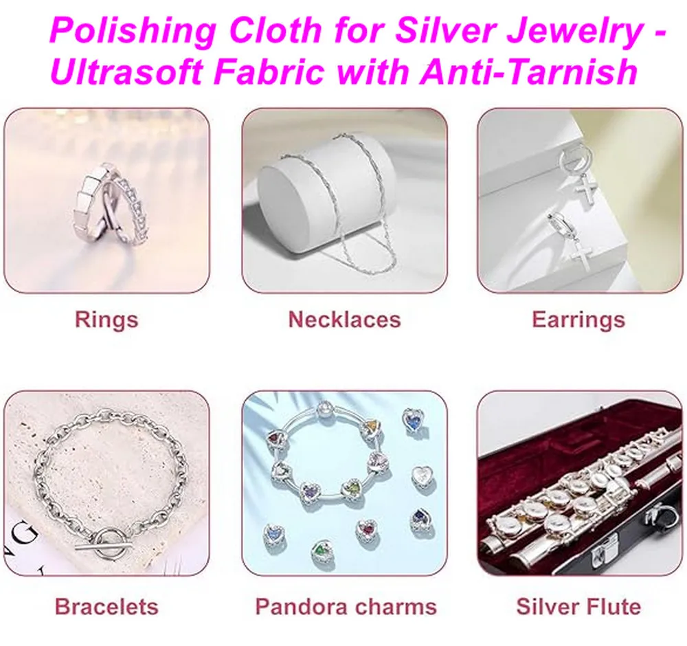 100개 개별 포장된 보석 세척 천 핑크 광택 천 (, 금, 백금용) 8x8cm