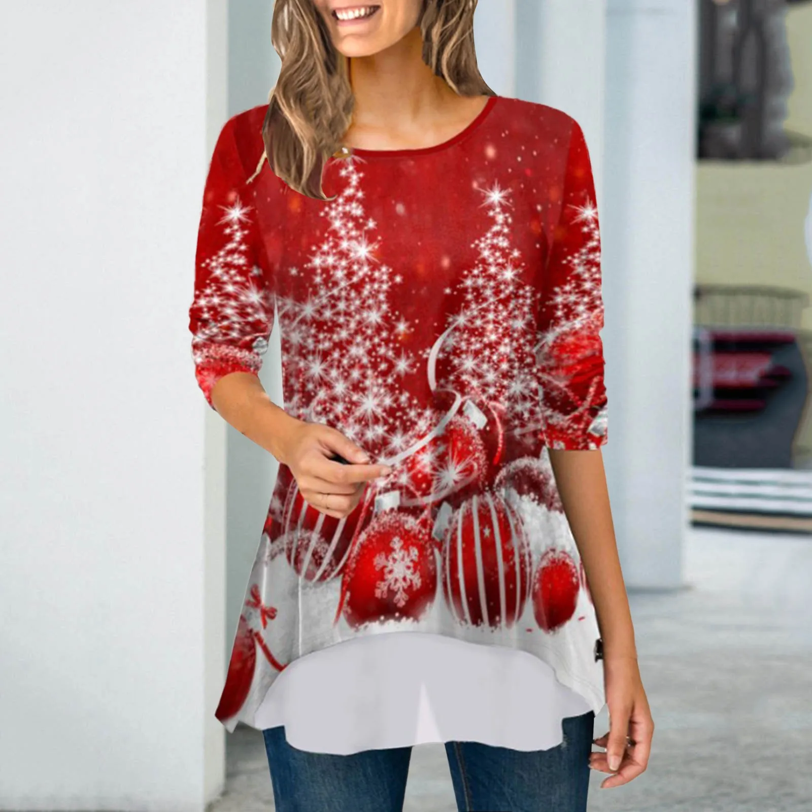 

Vantage Christmas Tree Print T Shirts Womens Xmas Short Sleeve Tee Tops Girl Tee Shirts Retro O Neck Pullovers Female Blouse