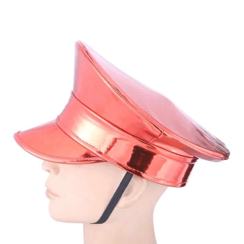Women Military Hat Patent Leather Military Hat for Women Novelty Glitter Party Hat Sergeant Captain Cap for Stage Club Bachelorette Party