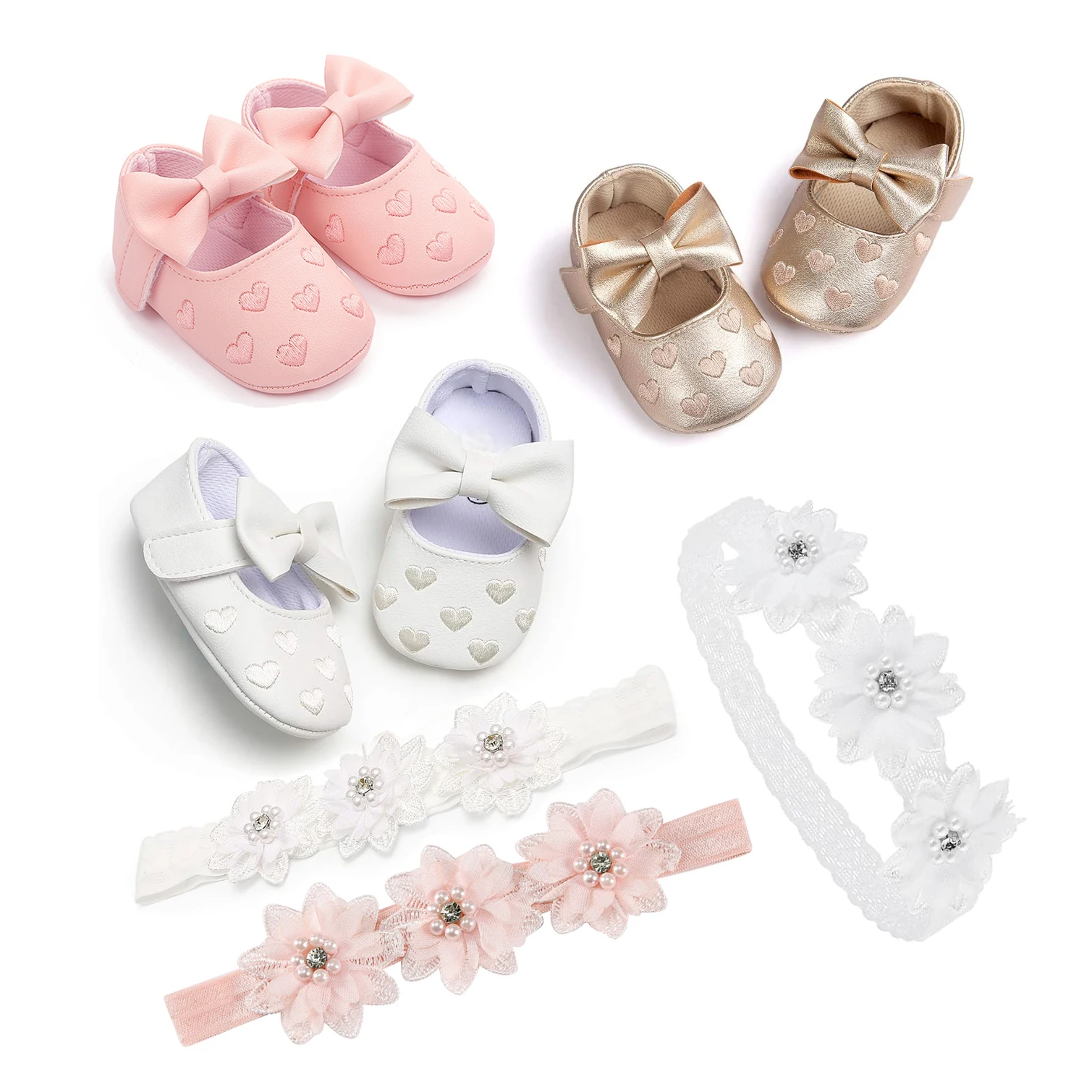 Newborn Baby Girl Shoes Socks Headband Princess Party Lace Floral Soft  Toddler Kid 0-12M Pink Red Shoes 0 3 6 Months 3