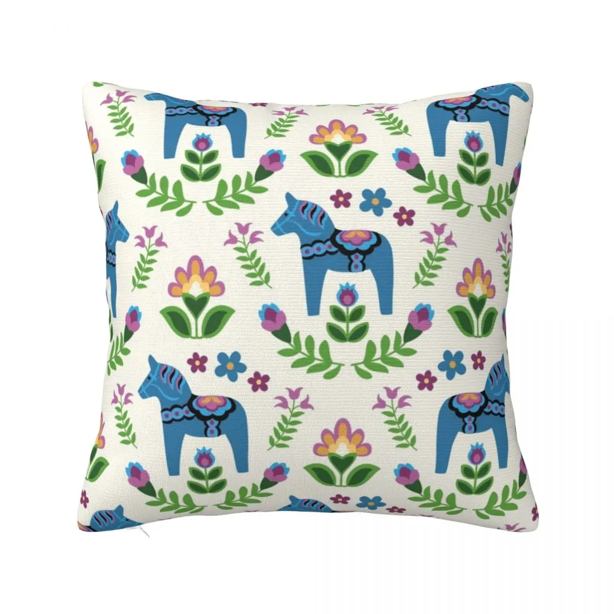 

Swedish Dala Horses Blue Throw Pillow New year Cushion Child christmas cushions covers anime girl