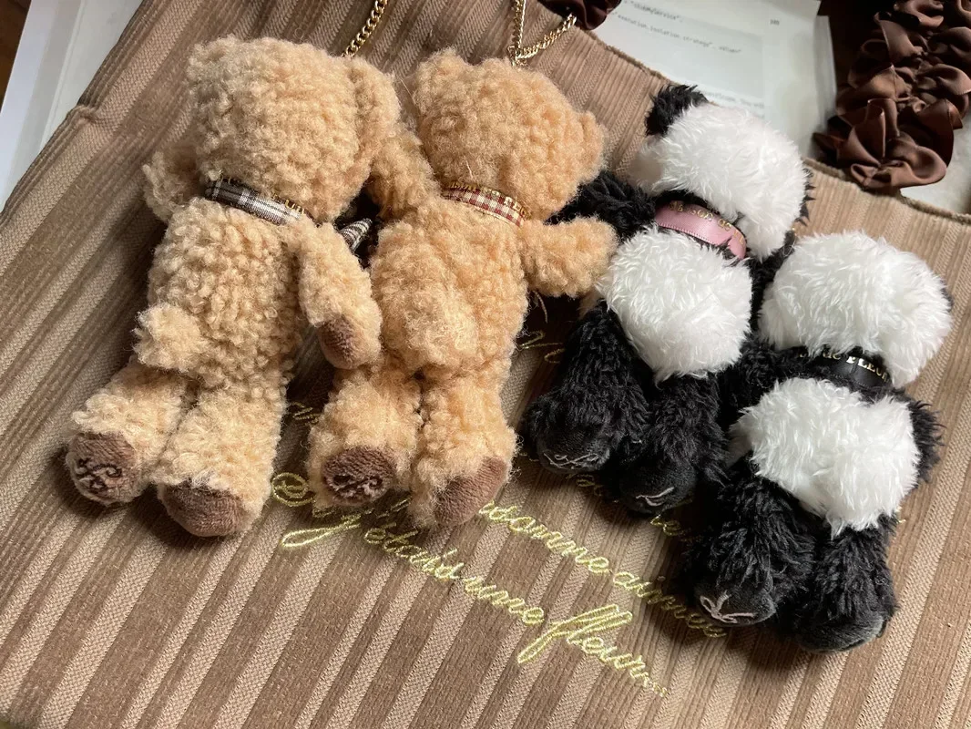 Japanese Cute Pear Flower Furry Ribbon Bow Bear Doll Handbag Pendant Exquisite Gift Student Women Bag Charms Keychain