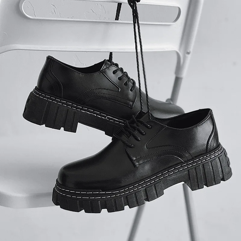 Increased Men Work Shoes Fashion Breathable Thick Sole Men's Casual Leather Shoes Platform Sneakers Mans Oxford Trainers