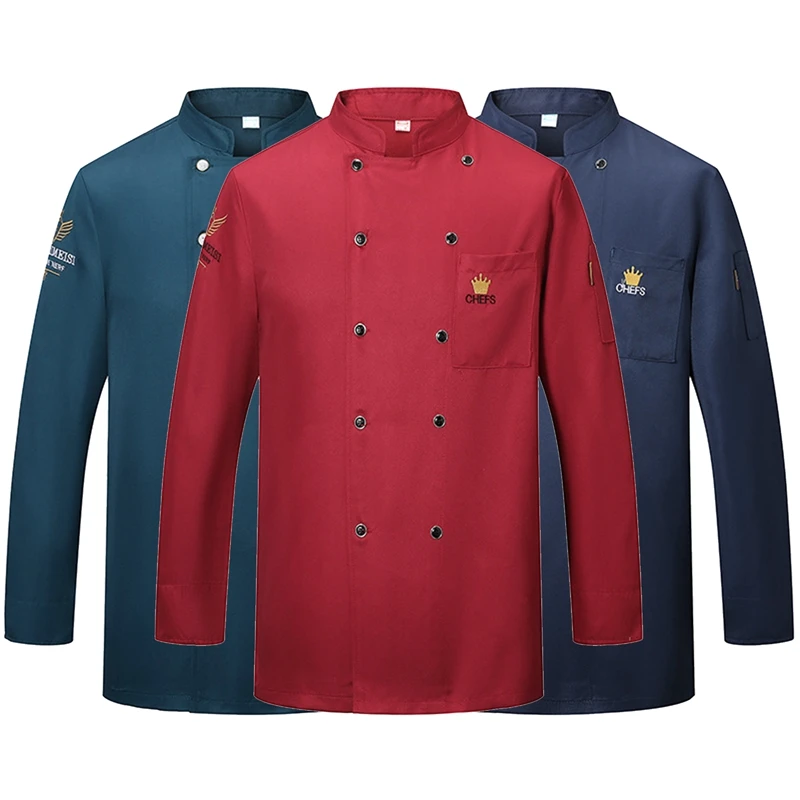 Chef Jacket Kitchen Uniform Restaurant Clothes Long Sleeve Unisex Chef Clothes Cooking Work Wear Coat Waiter