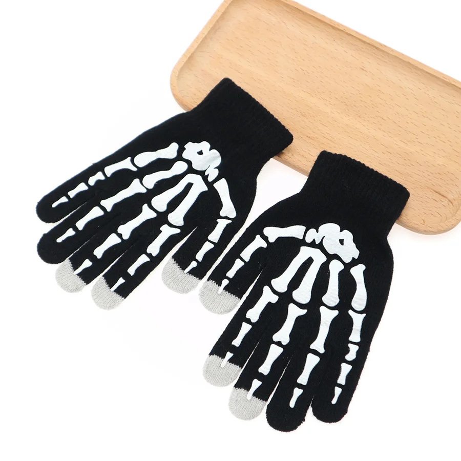 New men's warm gloves autumn and winter finger knitting gloves Fashion skull hand pattern gloves Halloween