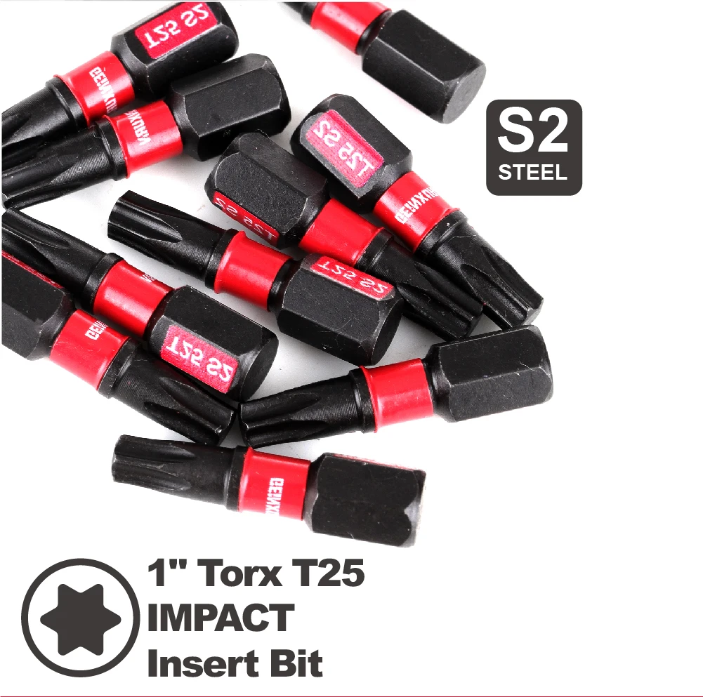 Torx Driver Bits Set Bulk Impact Tough #25 1 in. Insert Magnetic T25 Power Bits S2 Alloy Steel