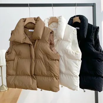 Women Fashion Autumn New 2024 Stand Collar Elegant Down Coats Warm Outerwear Casual Belt Sleeveless Winter Women Vests Jackets 1