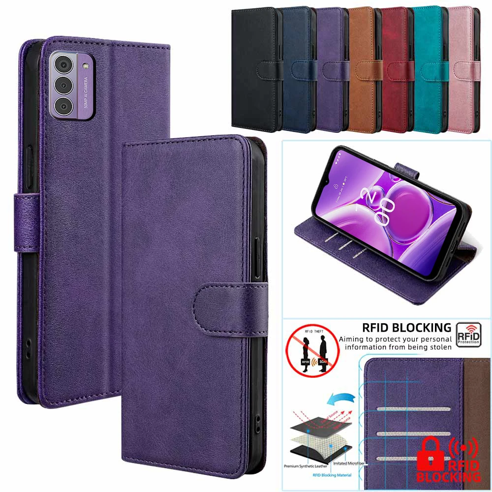 Leather Mobile Phone Wallet Case with RFID Blocking and Card Slots