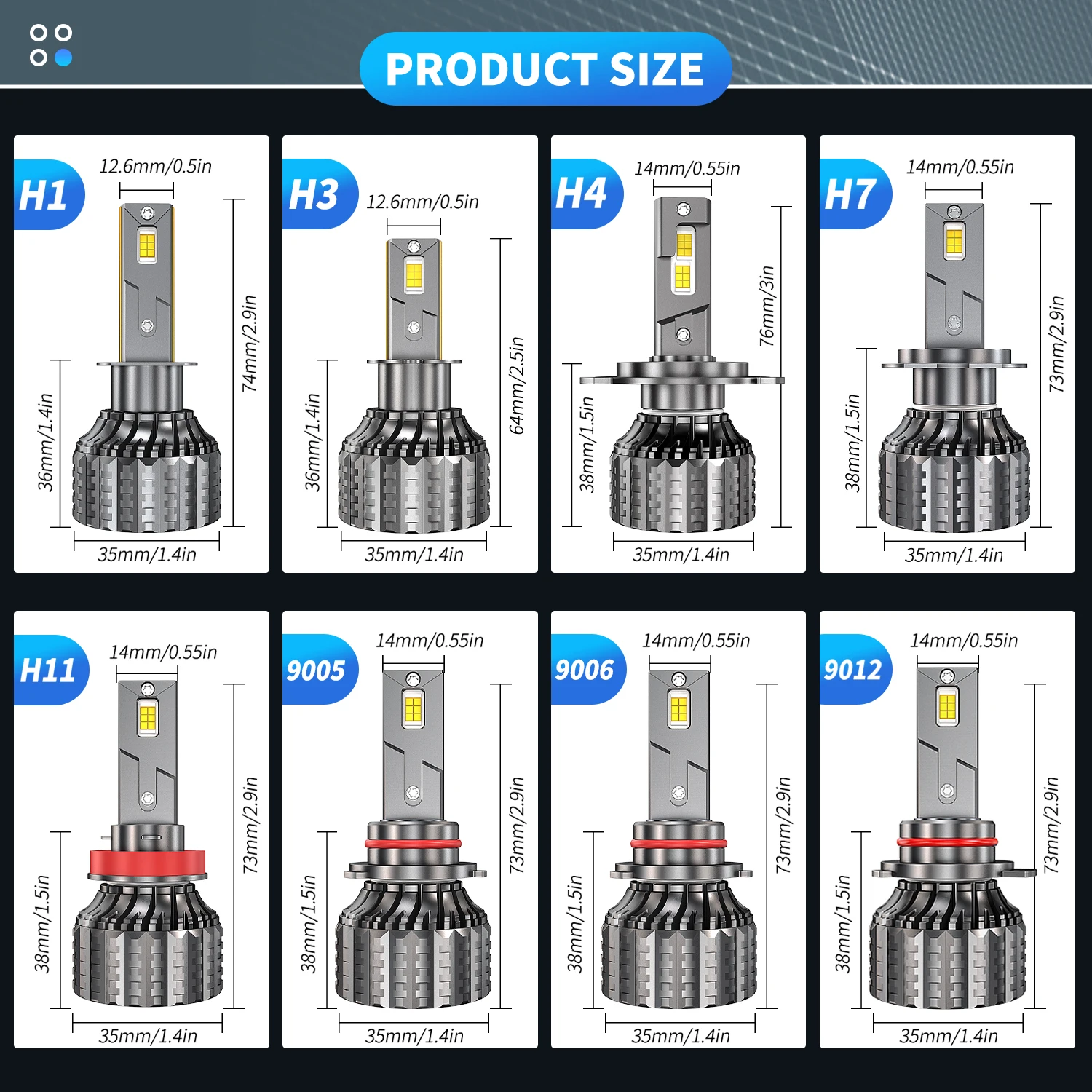 HYNBYZJ H4 H7 LED Canbus H11 H1 H3 9005 HB3 9006 HB4 H8 9012 LED Headlights 150W High Powe 6000K Car Headlamp Bulb