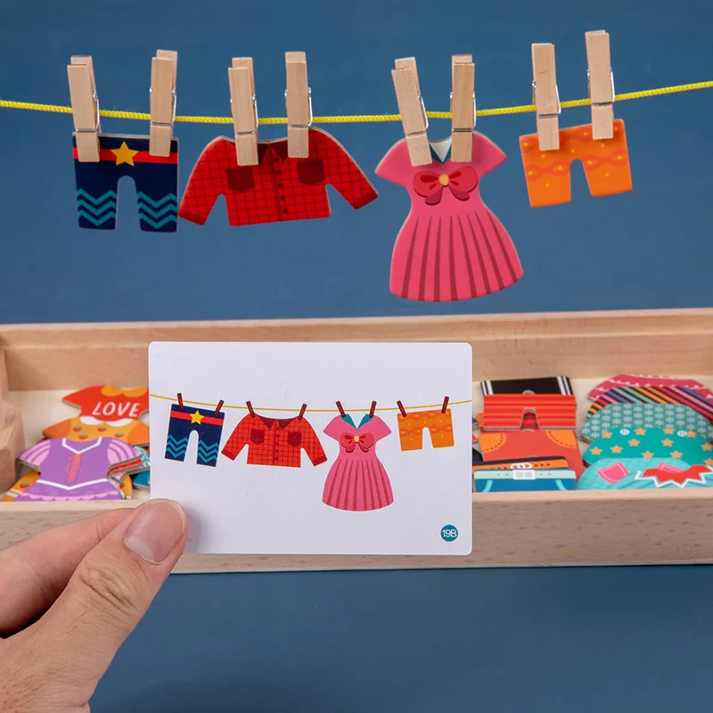 Montessori Hanging Clothes Wooden Puzzles Dress-Up Changing Sorting Matching Game Early Education Toys For Children Girls Gift 3