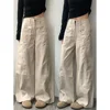 High Waist Wide Leg Denim Pants Women Loose Fit Light Beige Korean Style Straight Casual Floor Length Trousers