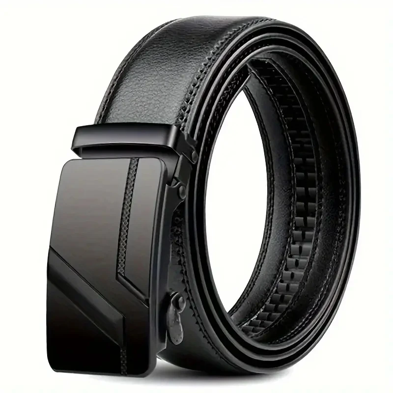 Cinturón de negocios de cuero genuino con hebilla automática de moda para hombres, cómodo y duradero