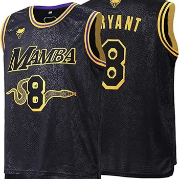 남성용 여름 블랙 맘바 농구 저지, 스포츠 야외 통기성 셔츠, 속건성 상의, 재봉 농구 저지, #8 #24