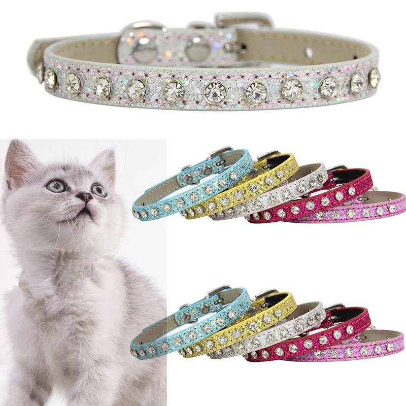 Shining Diamond Rhinestone Cat Collar Puppy Baby Dog Cat Collar Leather