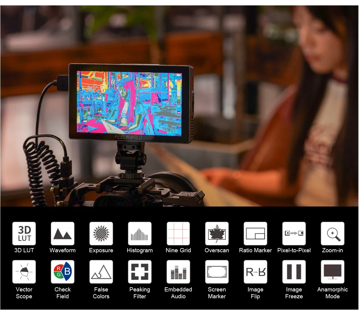 P6X 5.5" Camera Field Monitor 3D LUT HDR IPS Panel TouchScreen Display 4K HDMI-C