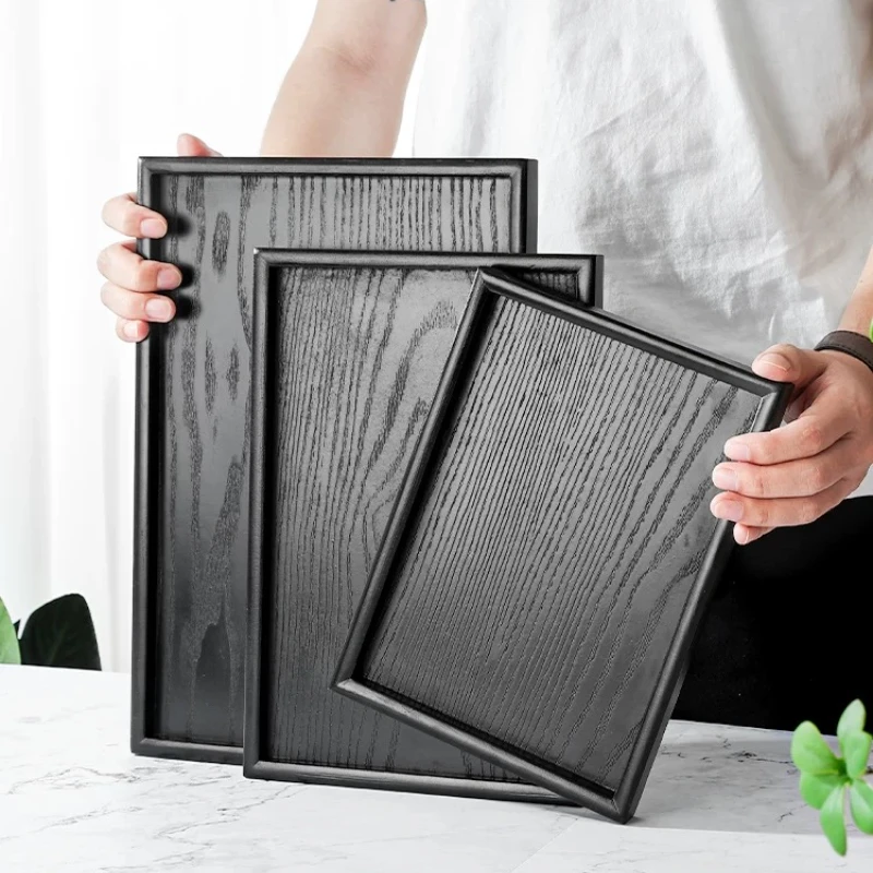 Japanese Kitchen Storage Tray Household Wooden Tea Tray Home Decoration Cosmetic Storage Coffee Snack Bread Round
