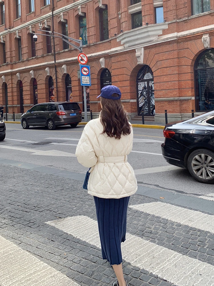 Casual Cotton Down Jacket Women Winter Parkas Loose Solid Women Coat Streetwear Adjustable Waist Jacket Female Chic Outerwear