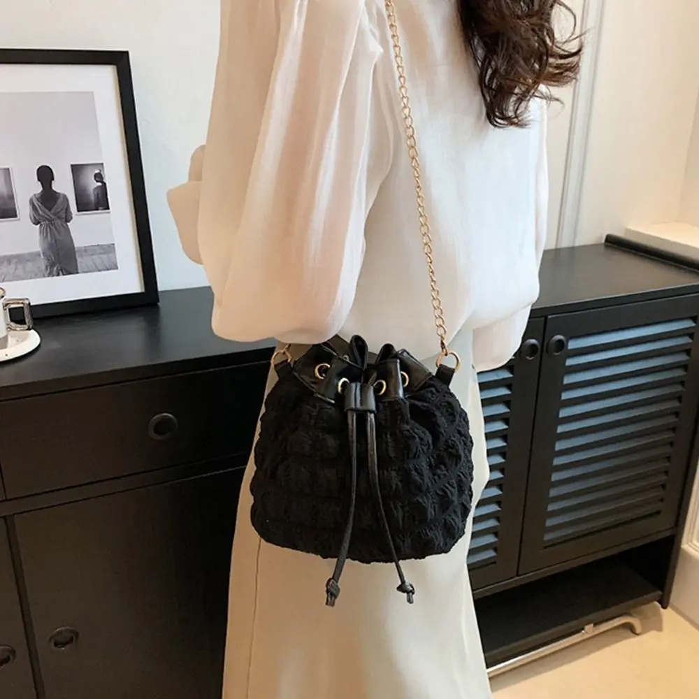 

Клетчатая сумка на шнурке для девушек, Повседневная однотонная плиссированная сумка через плечо в Корейском стиле