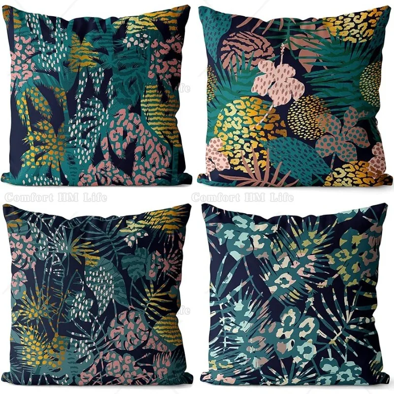 

Tropical Rainforest Leaves Throw Pillow Covers Home Pillowcases Decorative for Living Room Bed Sofa and Car 18x18 Inch Set of 4