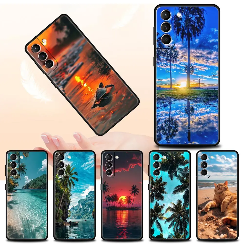 Summer Beach Palm Tree Soft Silicone Phone Case Cover