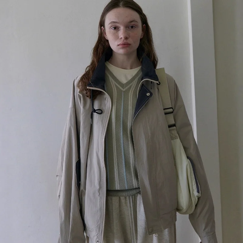 여성용 빈티지 양면 착용 루즈 캐주얼 자켓 Dongda Gate Workwear Outerwear East Gate H25 가을 컬렉션
